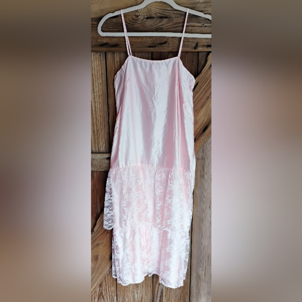 JCPENNEY Vintage Dress 2 Piece Satin/Lace Pink Sz 7/8 Women's Spaghetti Straps - Picture 4 of 16